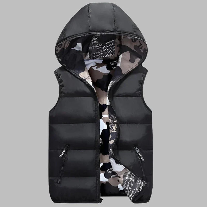 Levoire | Veste Rembourrée Décontractée Avec Impression Camouflage Des Deux Côtés Et Capuche Pour Hommes Noir