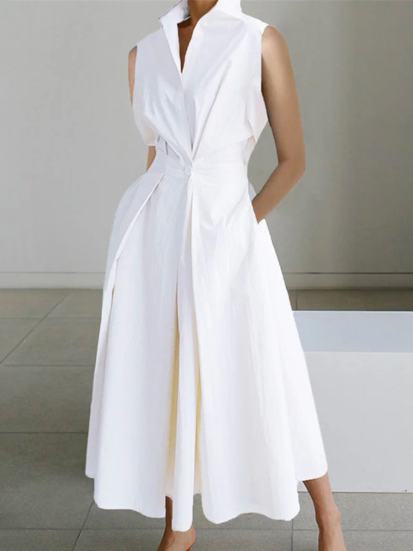 Levoire | Robe En Coton Urbaine Avec Col De Chemise Blanc Blanci
