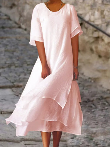 Levoire | Robe Courte À Manches Courtes À Double Couche Avec Encolure Ronde