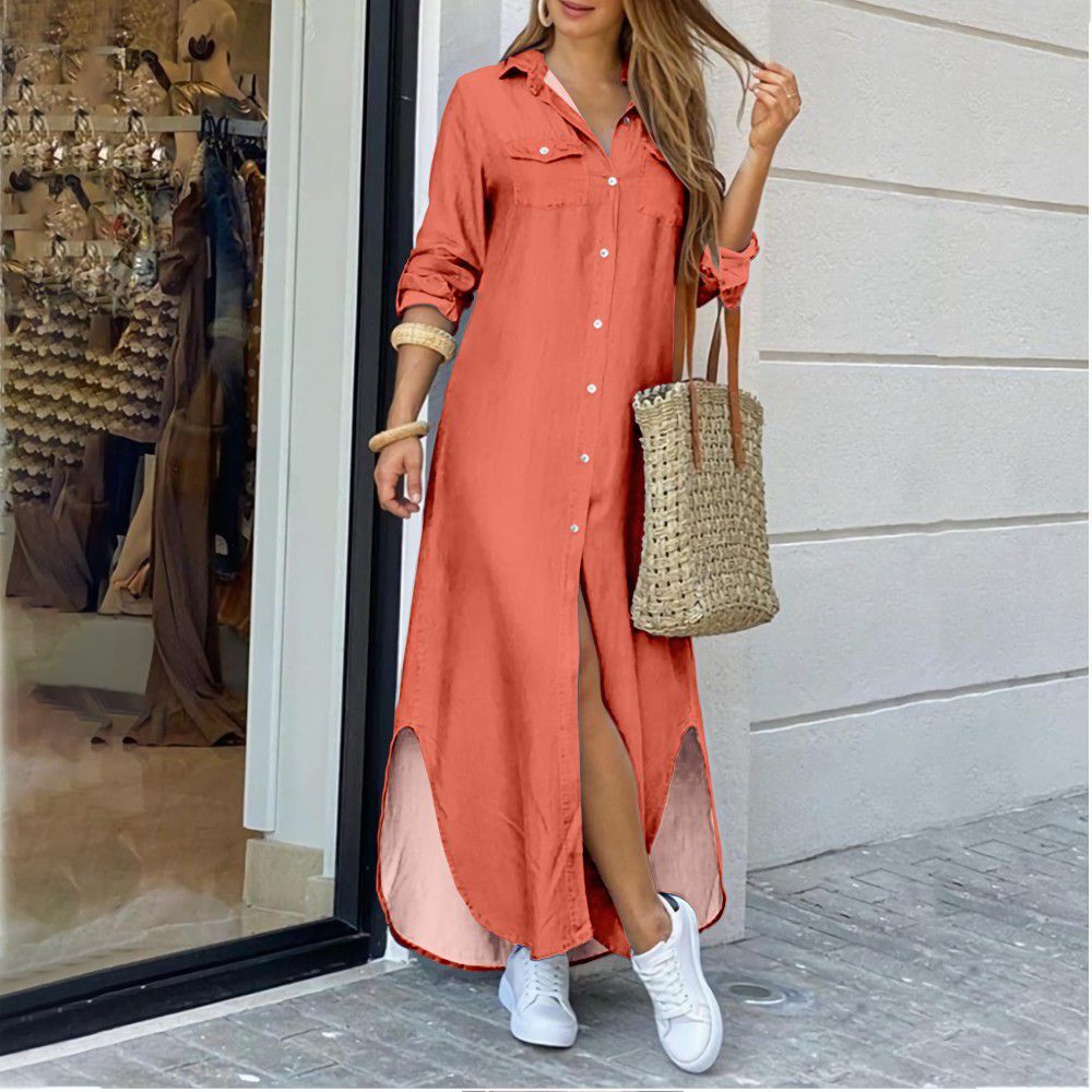 Levoire | Robe Chemise Col Rabattu Orange
