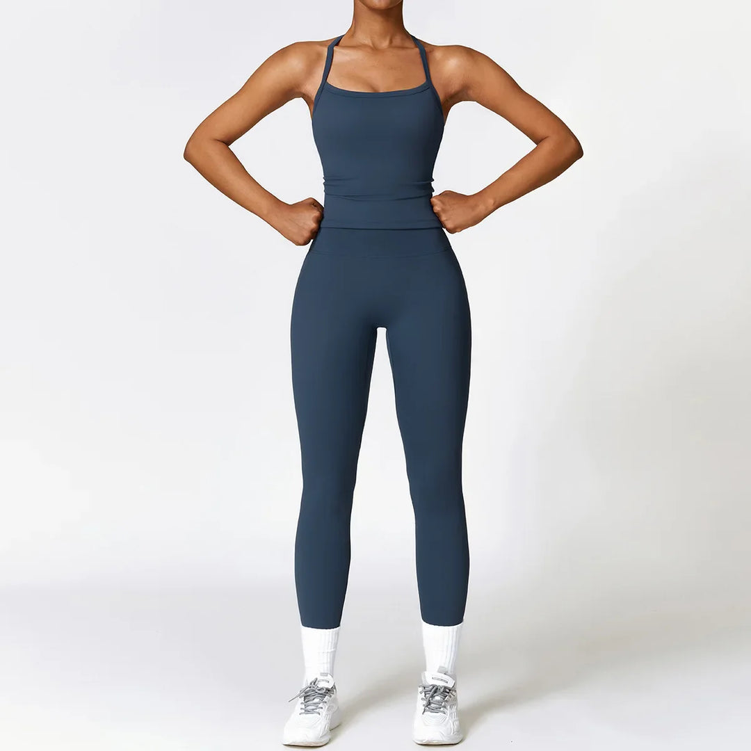 Levoire | Ensemble De Vêtements D'Intérieur Leggings Taille Haute Et Top À Bretelles Bleu