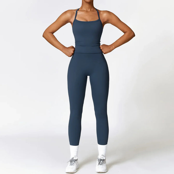 Levoire | Ensemble De Vêtements D'Intérieur Leggings Taille Haute Et Top À Bretelles Bleu