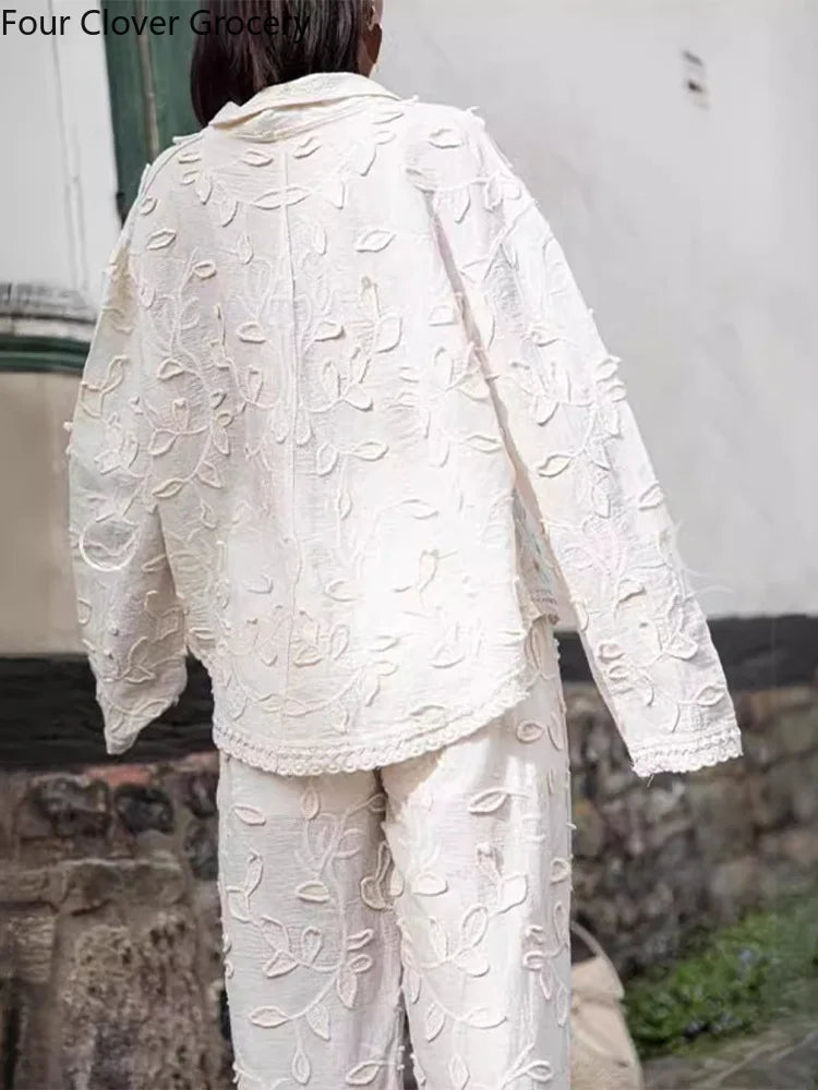 Levoire | Ensemble Pantalon Avec Broderie Et Blouse À Manches Longues