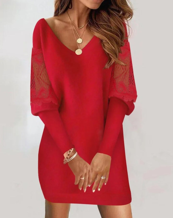 Levoire | Pull Robe À Manches En Dentelle Rot