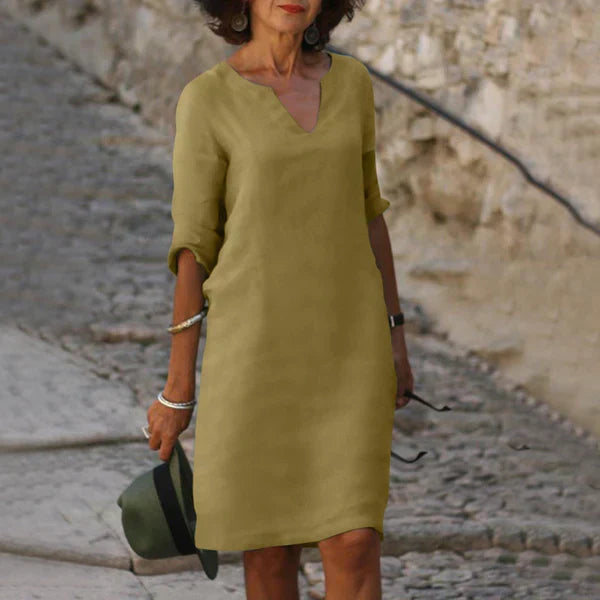 Levoire | Robe Avec Des Manches Trois-Quarts Et Décolleté En V Khaki