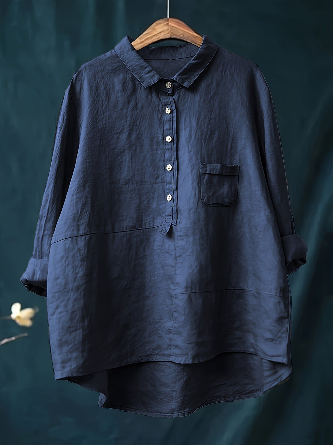 Levoire | Chemisier En Lin Pour Femmes Avec Col Revers Et Manches Longues Bleu marine
