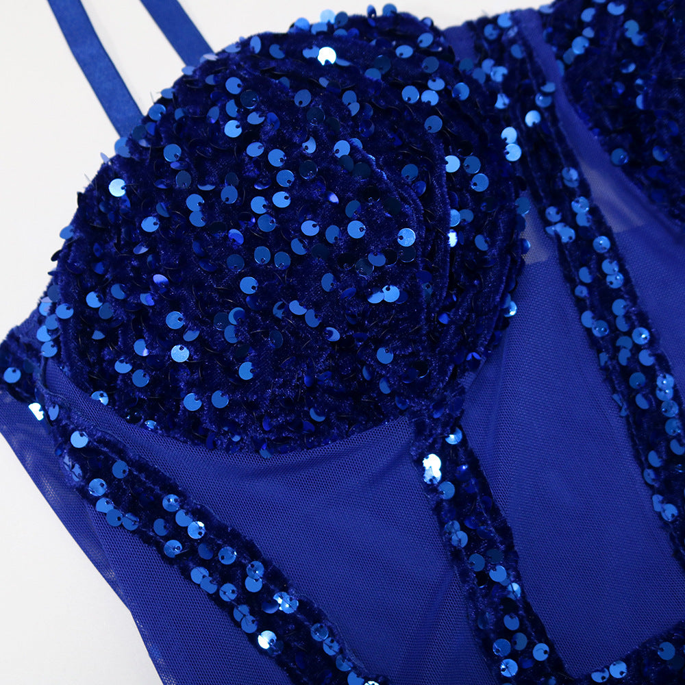 Levoire | Corset Filet Paillettes Fente Haute Robe Maxi Longue