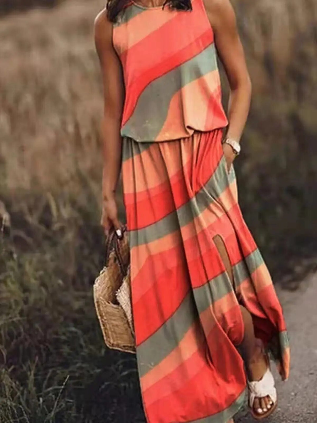 Levoire | Chic Robe Florale Sans Manches rayé