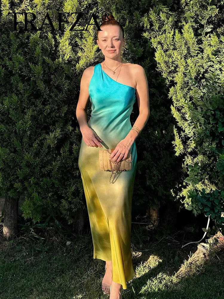 Levoire | Robe Longue Élégante Dégradée Couleur Épaule Unique