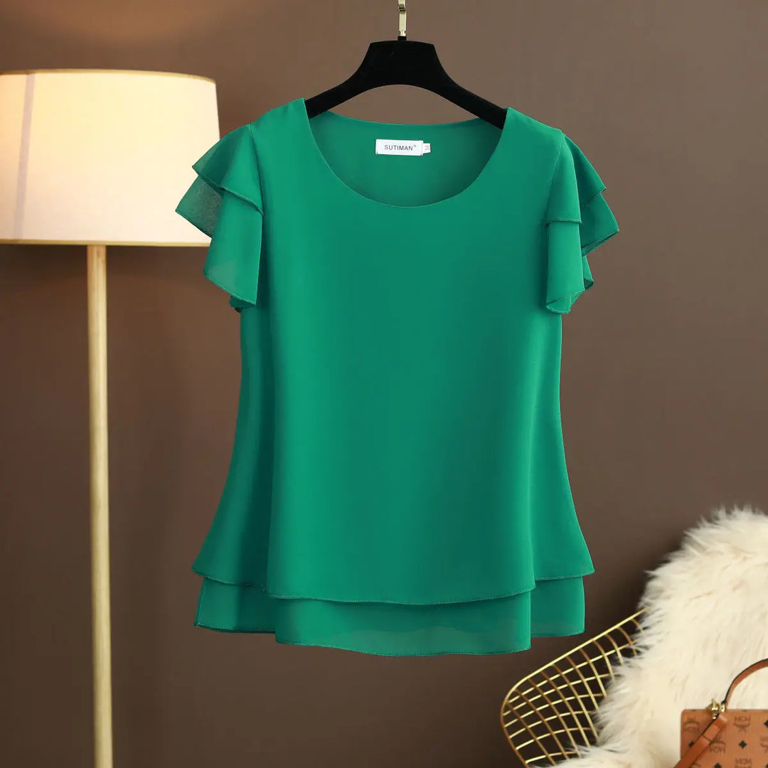 Levoire | Blouse En Chiffon Avec Décolleté En O Et Manches Courtes Smaragd