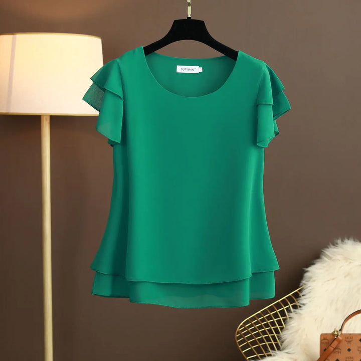 Levoire | Blouse En Chiffon Avec Décolleté En O Et Manches Courtes Smaragd