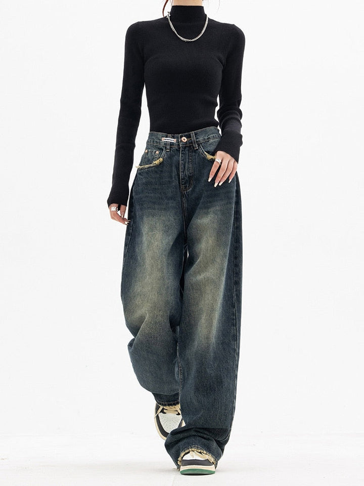 Levoire | Weinlese Baggy Jeans Pour Femmes Bleu marine