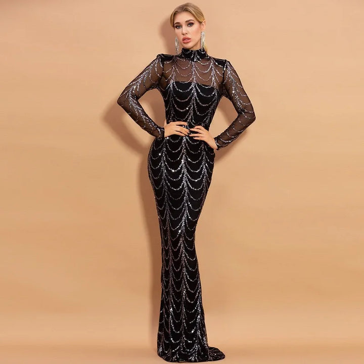 Levoire | Robe Longue D'Hiver Glamour À Paillettes Noir