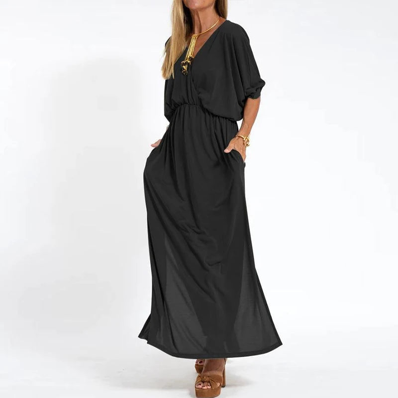 Levoire | Robe Vintage Longue Avec Ouverture Latérale À Taille Haute Noir