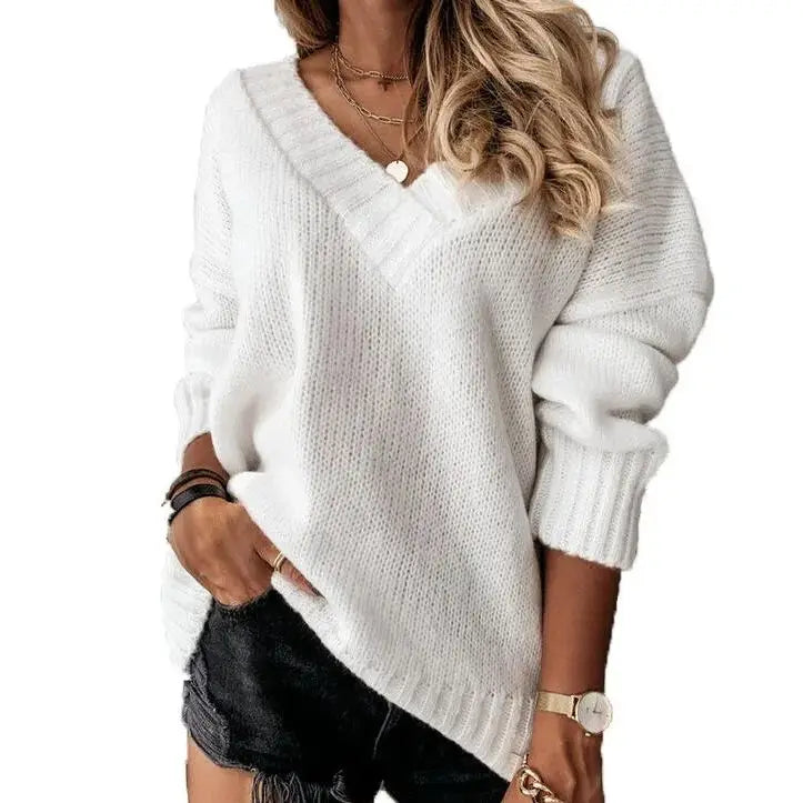 Levoire | Pull En Maille À Col En V Pour Une Élégance Confortable Blanc