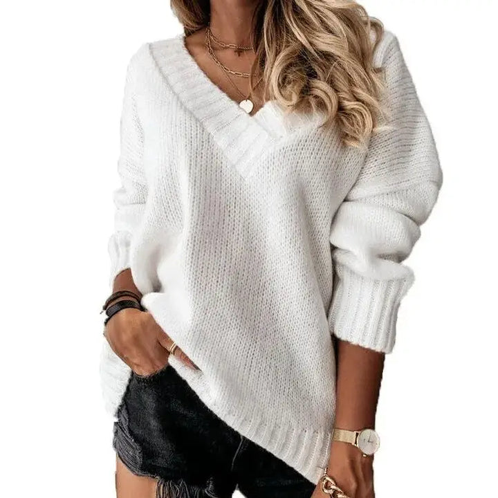 Levoire | Pull En Maille À Col En V Pour Une Élégance Confortable Blanc