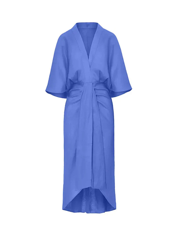 Levoire | Robe Élégante Avec Manches Cloches Et Décolleté En V Bleu