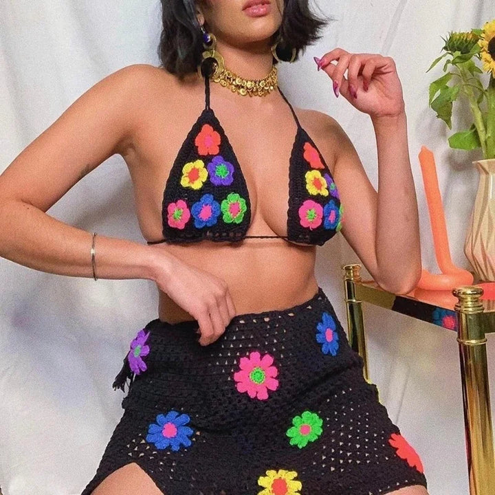 Levoire | Haut De Croptop En Tricot Et Ensemble Love Rock En Fleurs noir coloré