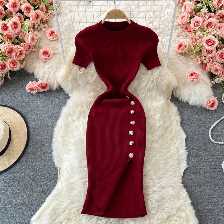 Levoire | Robe Moulante Tricot Noir Rouge Taille unique