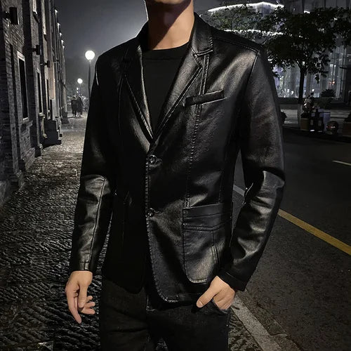 Levoire | Blazer En Cuir Classique Pour Hommes Noir