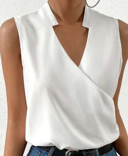 Levoire | Haut Élégant Débardeur Enveloppant Sans Manches Avec Décolleté En V Pour Femmes Blanc