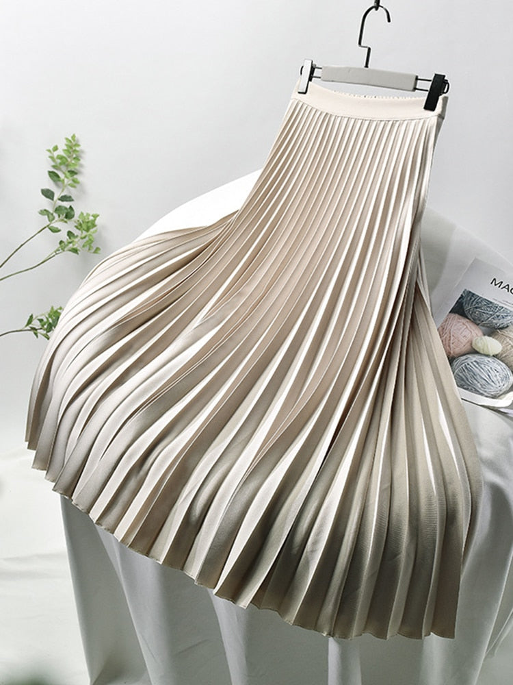 Levoire Designer de marque Femme Élégant Chic Solide Jupe plissée Taille haute Mode de luxe Beige