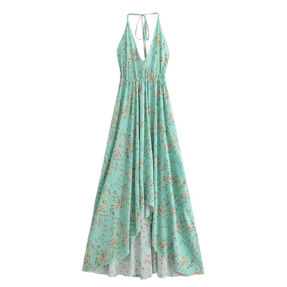 Levoire | Robe Longue Dos Nu Bohème Vert