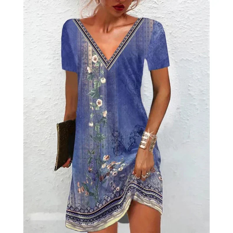 Levoire | Robe Printemps/Été Avec Motif Floral Rétro Bleu 2