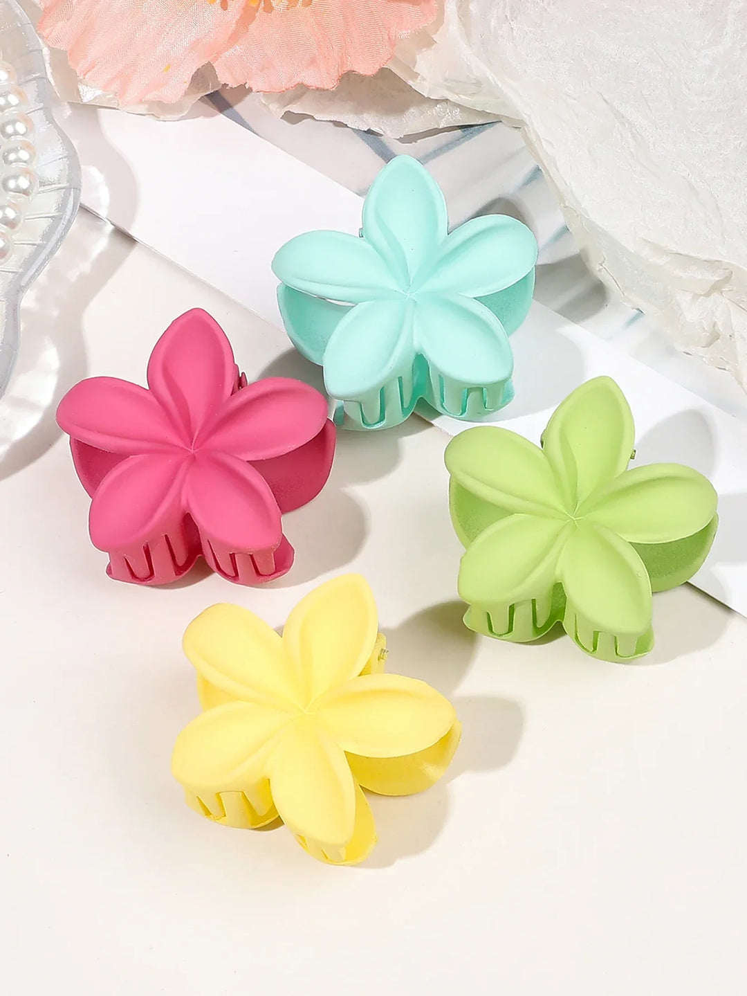 Levoire | De 4 Barrettes Fleurs Hawaïennes Roses Pour Femmes Style A
