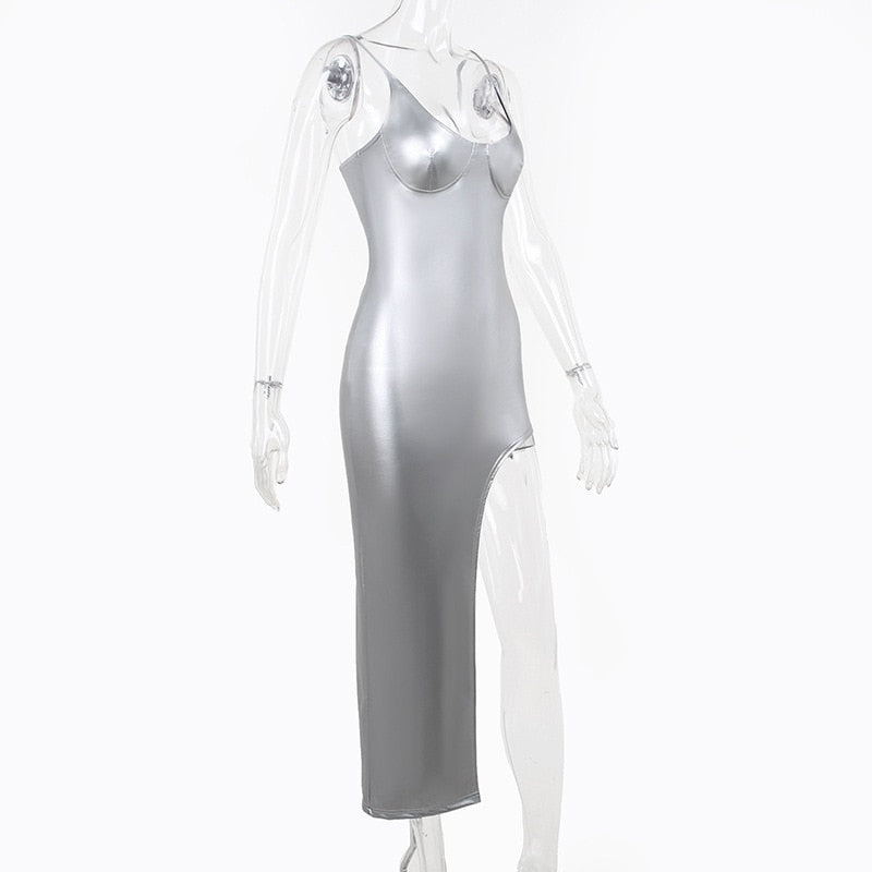 Levoire | Robe Midi À Bretelles Spaghetti Métalliques
