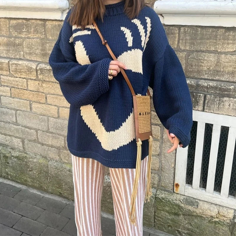 Levoire | Pull Pour Femmes Avec Design De Visage Souriant Parfait Pour Un Look Décontracté Bleu marine
