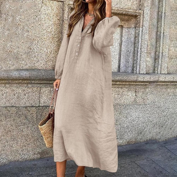 Levoire | Grande Taille Robe Chemise Pour Une Élégance Décontractée Beige