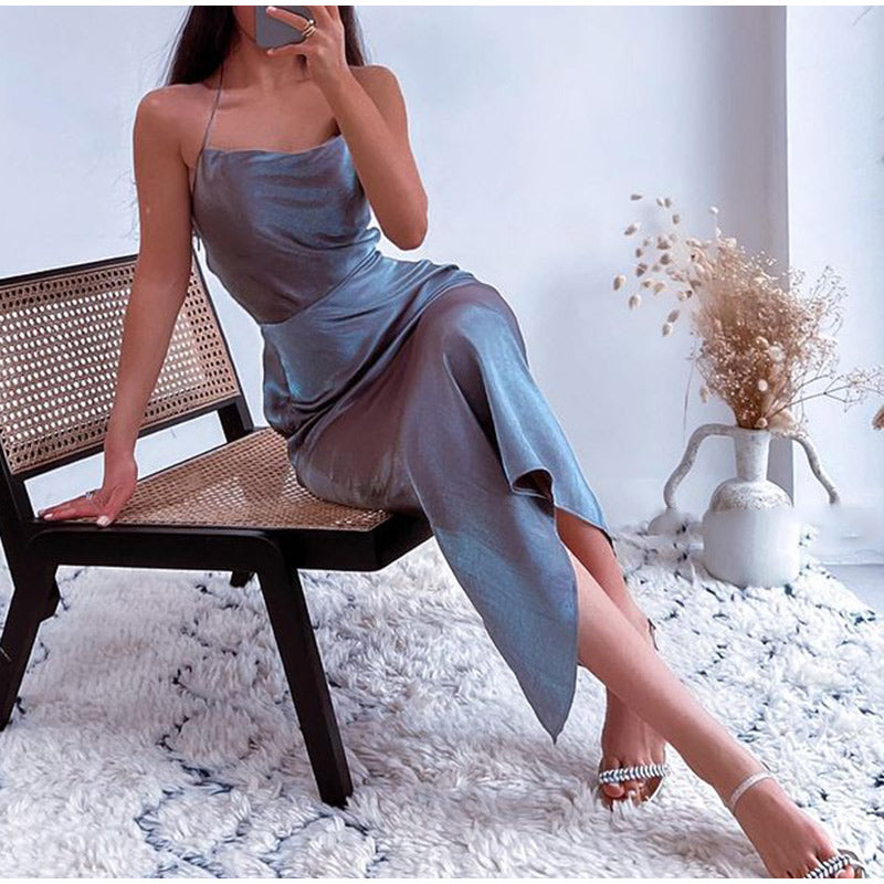 Levoire | Robe Midi Dos Nu En Satin Gris