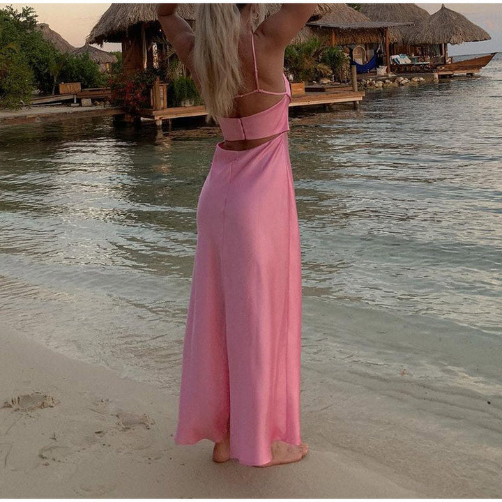 Levoire | Satin Sans Épaules Dos U Fente Midi Robe