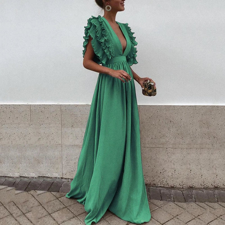 Levoire | Robe Élégante À Manches Renversées Pour Femmes Vert