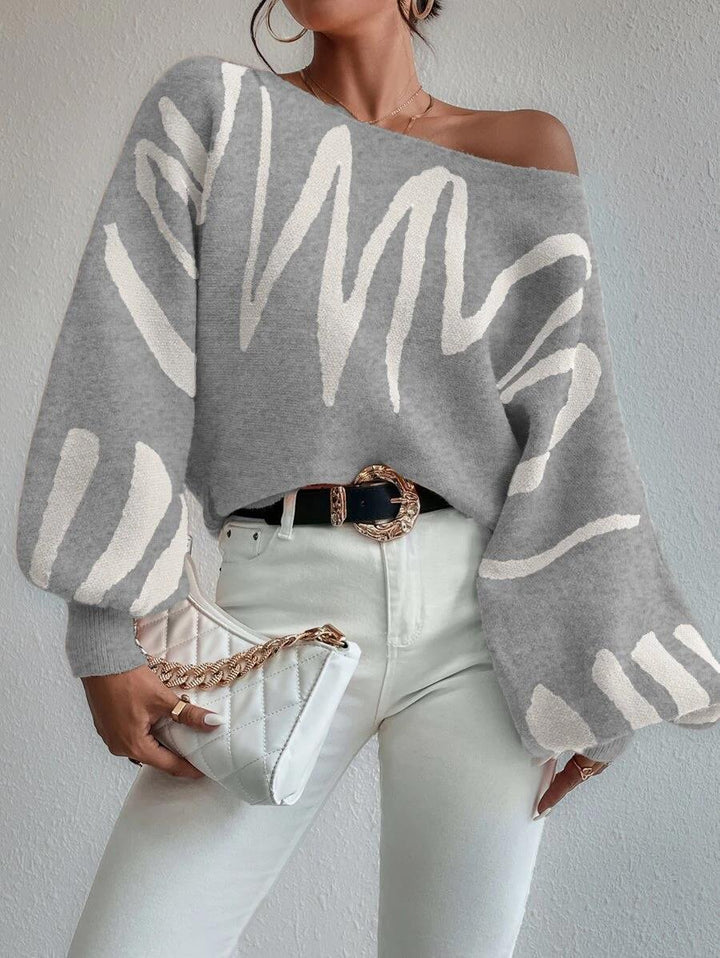 Levoire | Pull Surdimensionné Gris Clair Sans Épaules Avec Manches Bouffantes Gris
