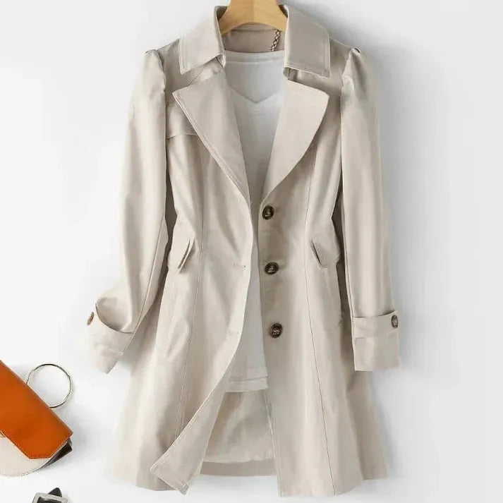 Levoire | Manteau Trench Long Chaud À Col Rabattu Et Bouton Beige