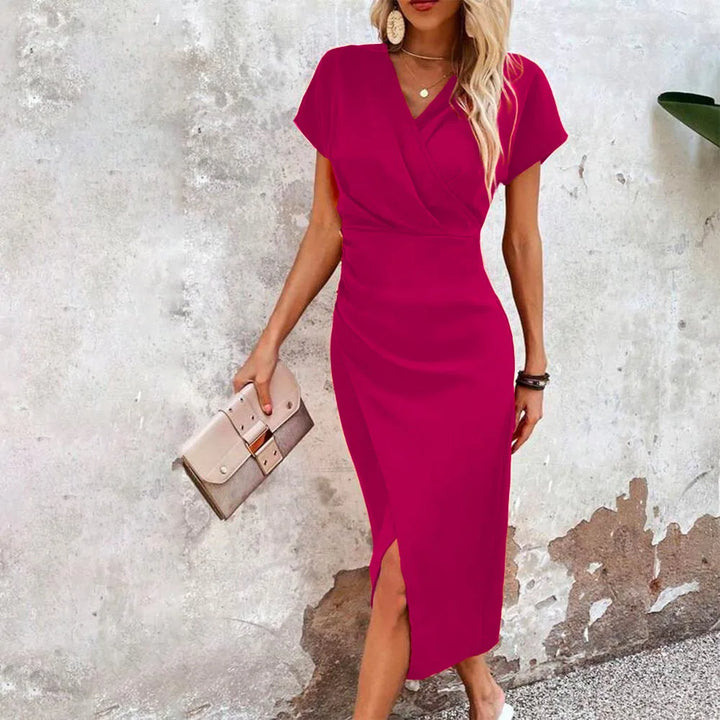 Levoire | Décontracté Robe Mini Courte Avec Décolleté En V Rosa Rouge