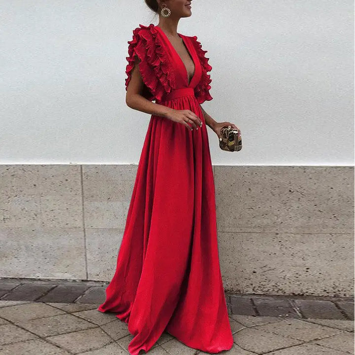 Levoire | Élégante Robe Maxi Avec Volants Pour Femmes Rot
