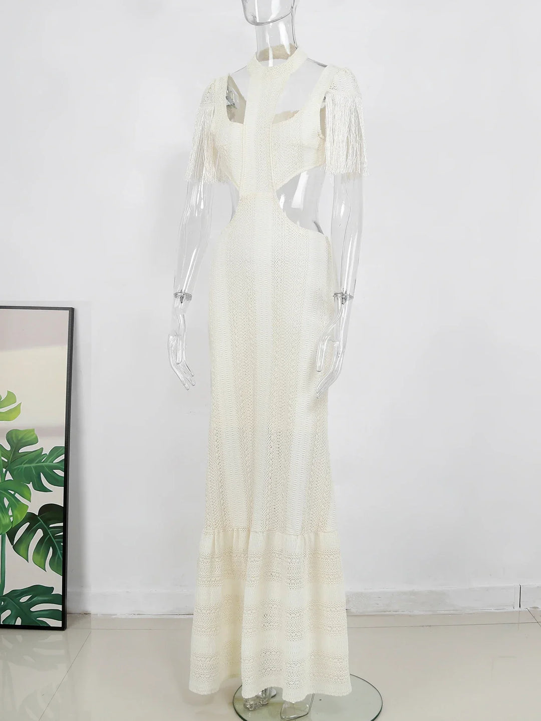Levoire | Robe Mini/Longue À Col Cheminée Tricotée Frangée