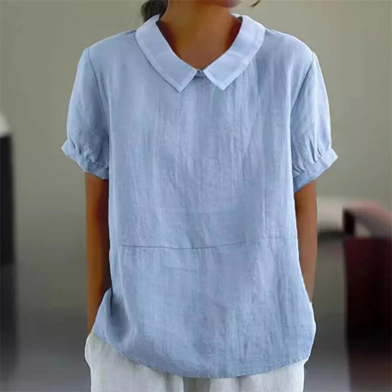 Levoire | Chemise En Coton Lin Confortable Avec Col Peter Pan