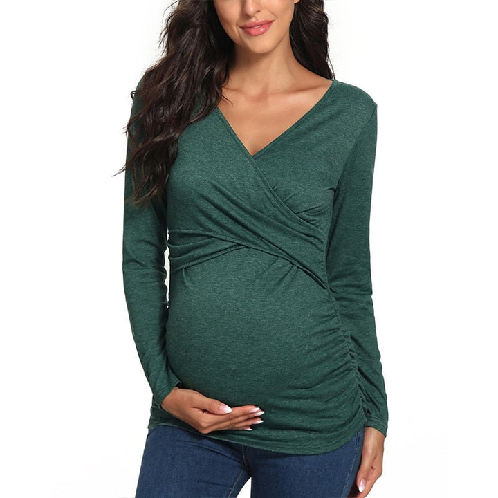 Levoire | T-Shirt Facile À Allaiter Grâce Aux Ouvertures Au Niveau De La Poitrine Vert vert longues manches