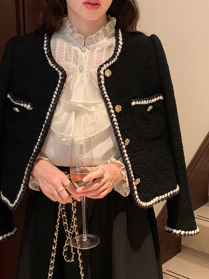 Levoire | Veste En Tweed À Manches Longues Et Col Rond Avec Fermeture À Boutons