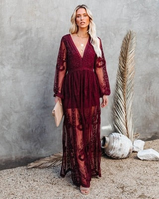 Levoire | Robe En Dentelle Premium Pour Femmes Bordeaux