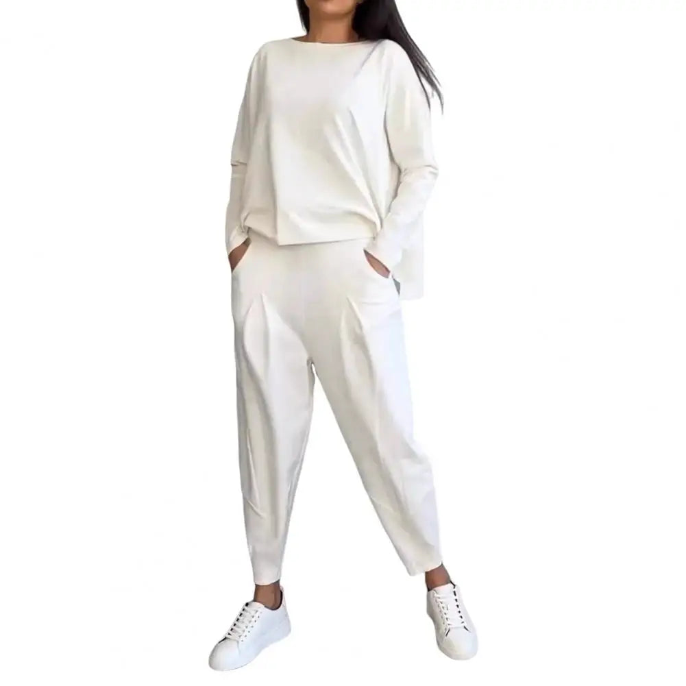 Levoire | Ensemble Fitness Femme Manches Longues Pantalon Blanc