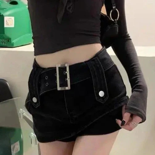 Levoire | Y2K Alinien Denim Ceinture Mini Jupe Noir