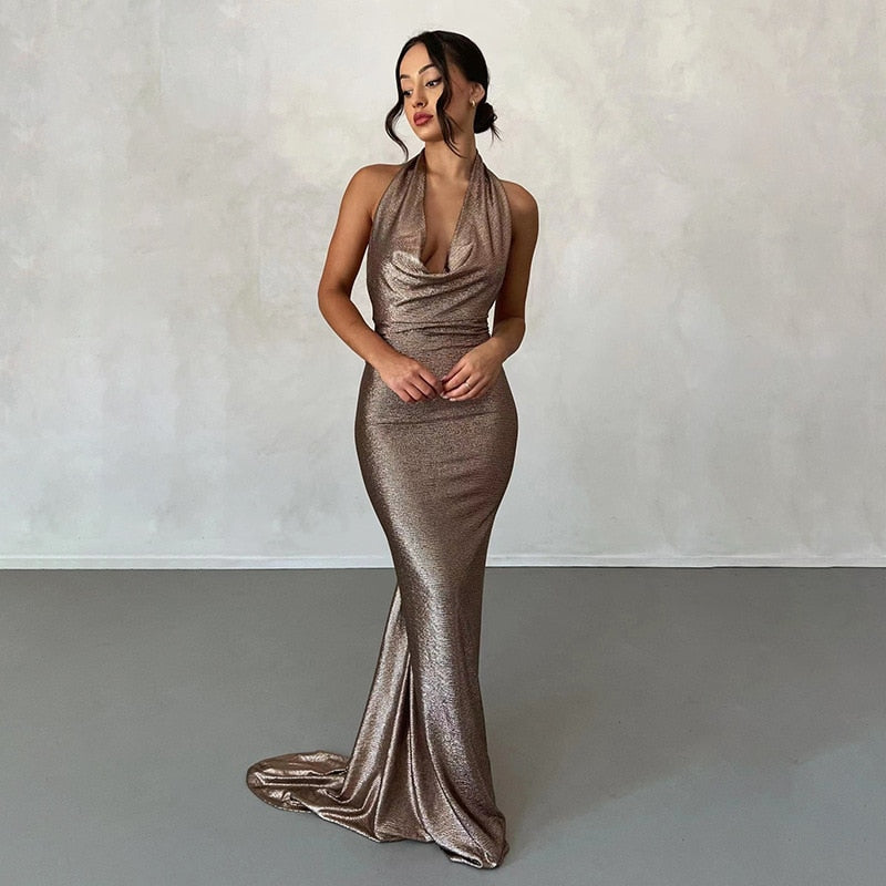 Levoire | Robe Maxi À Volants Métallisés Sans Manches