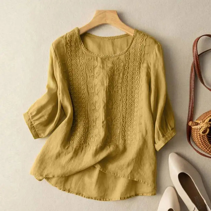 Levoire | Blouse Relaxed Brodée Élégante Jaune