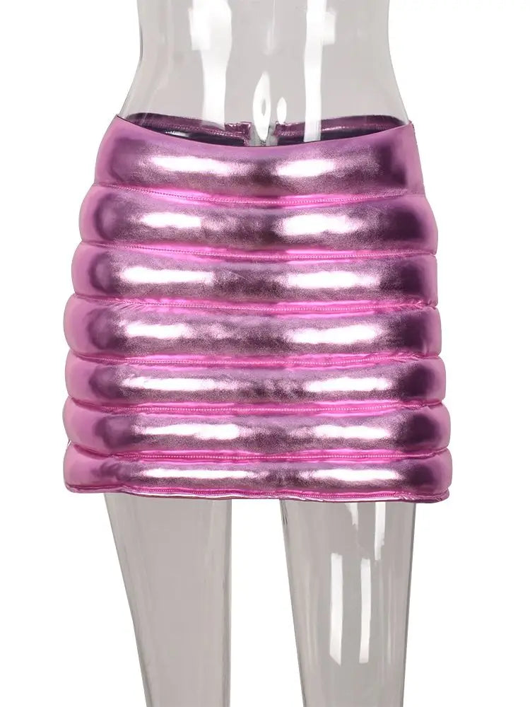 Levoire | Jupe Mini Taille Haute À Brillance Métallique Pour Un Look Moderne Rosa