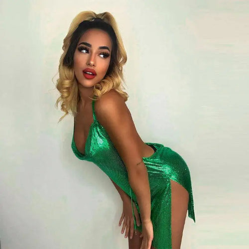 Levoire | Dos Nu Metallic Mesh Luxe Fente Mini Robe